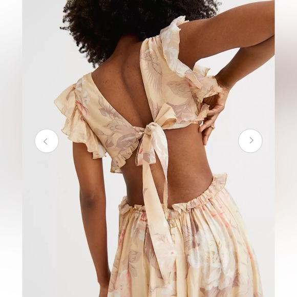 H&M Cut Out V-Neck Frill Flowy Back Tie Floral Draping Maxi Dress Size Small - Picture 4 of 13